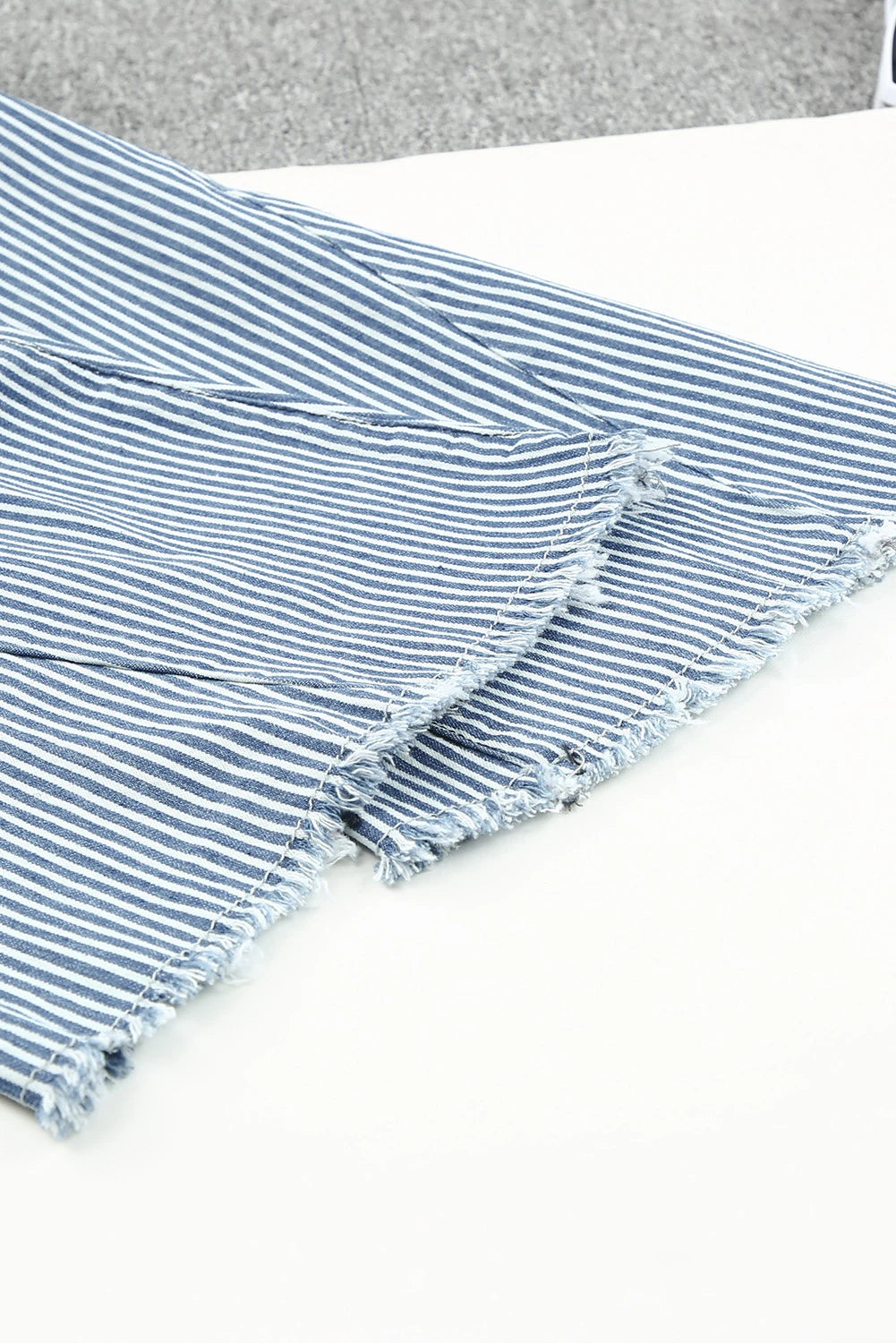 Blue & White Stripe Mid Waste Bellbottom Jeans Greta Bean & Co.