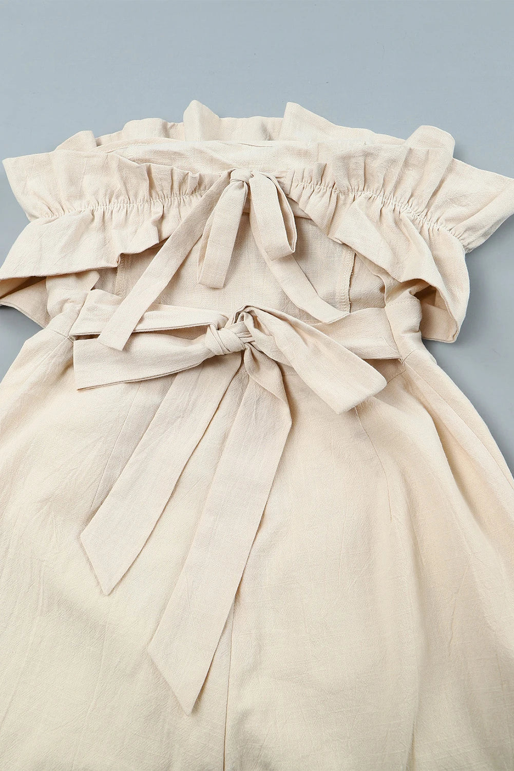 Beige Linen Ruffled Strapless Wide Leg Jumpsuit Greta Bean & Co.