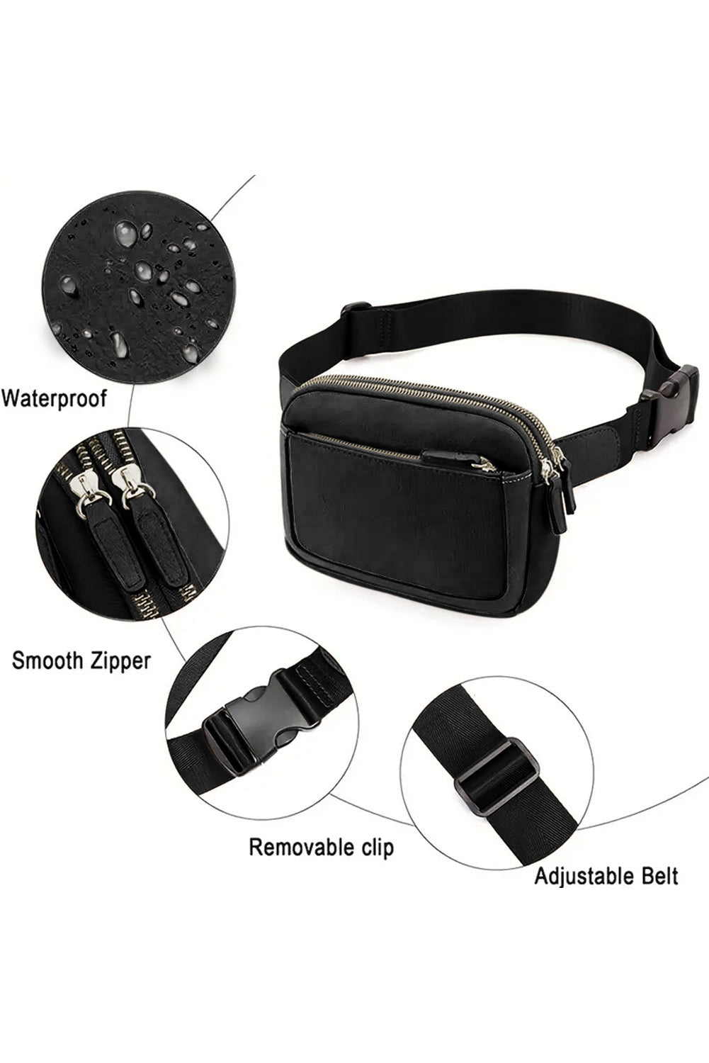 Black Minimalist Multi-zipped Crossbody Bag Greta Bean & Co.