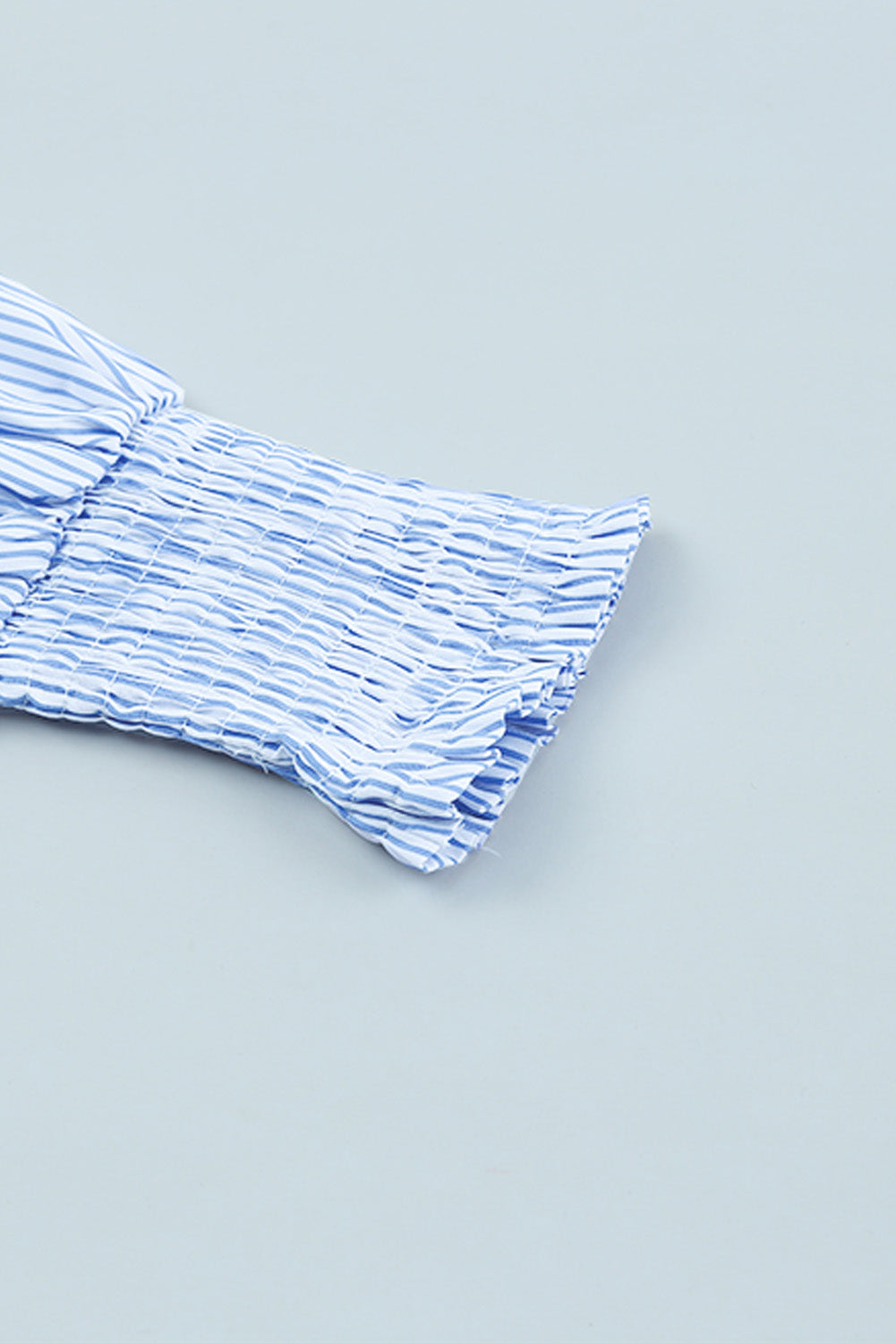 Sky Blue Smocked Cuffed Striped Boyfriend Shirt with Pocket Greta Bean & Co.