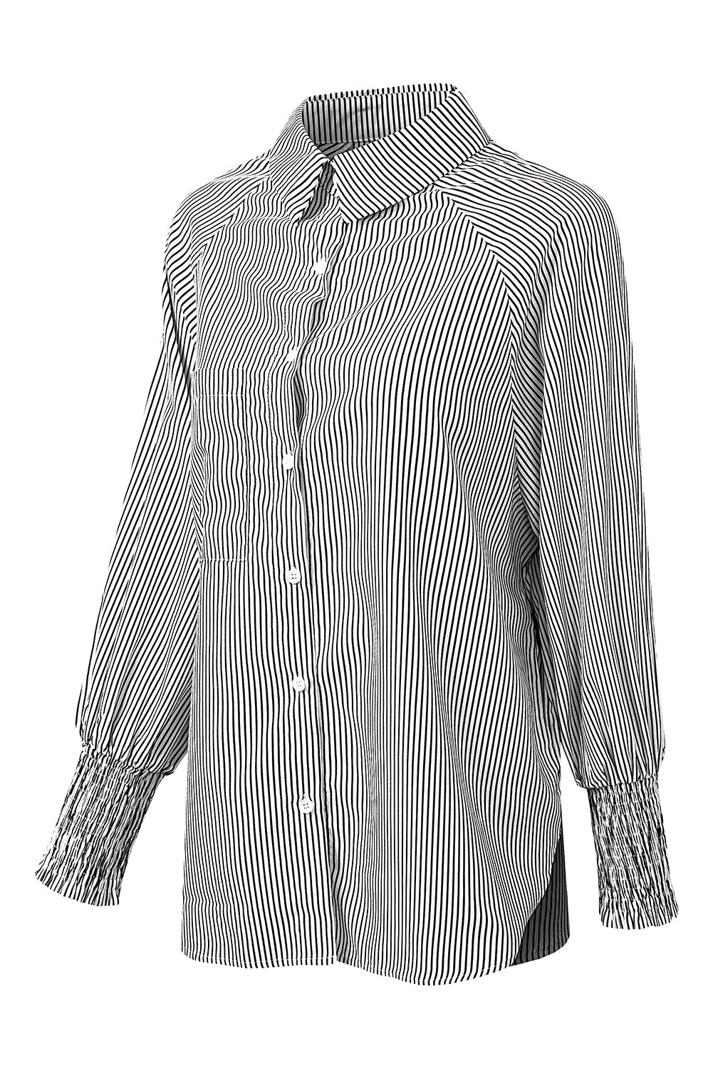 Black Striped Casual Shirred Cuffs Shirt Greta Bean & Co.