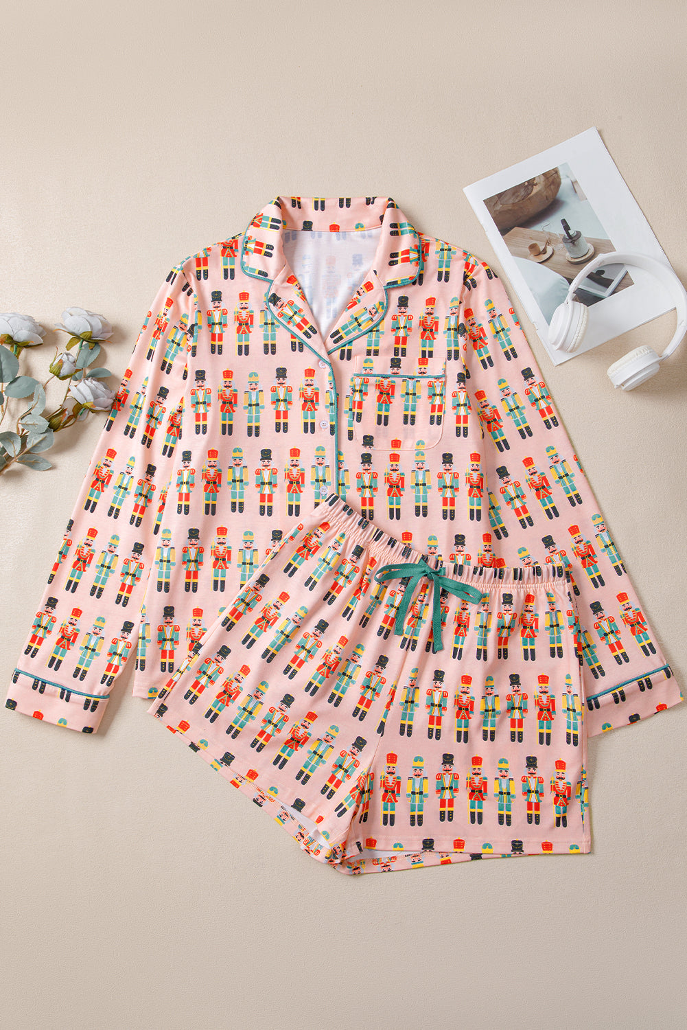 Pink Nutcracker March Long Sleeve Button Up 2pcs Pajama Short Set Dear-Lover Dropshipping
