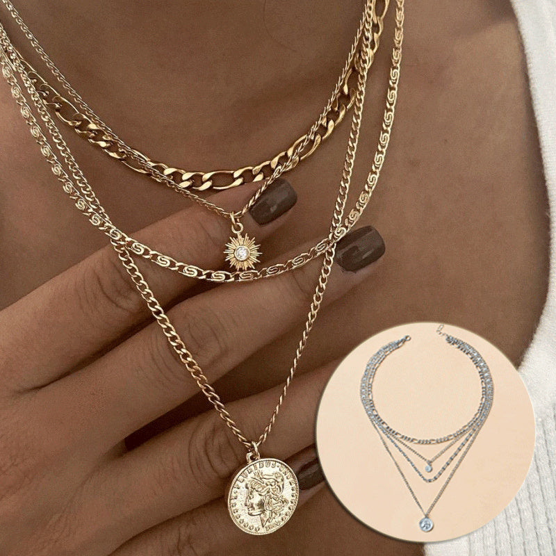 Chunky Gold Necklace Chunky Charm Necklace For Women Layered Gold Necklace For Women Silver Coin Necklace Jewelry Gifts For Women - Greta Bean & Co.