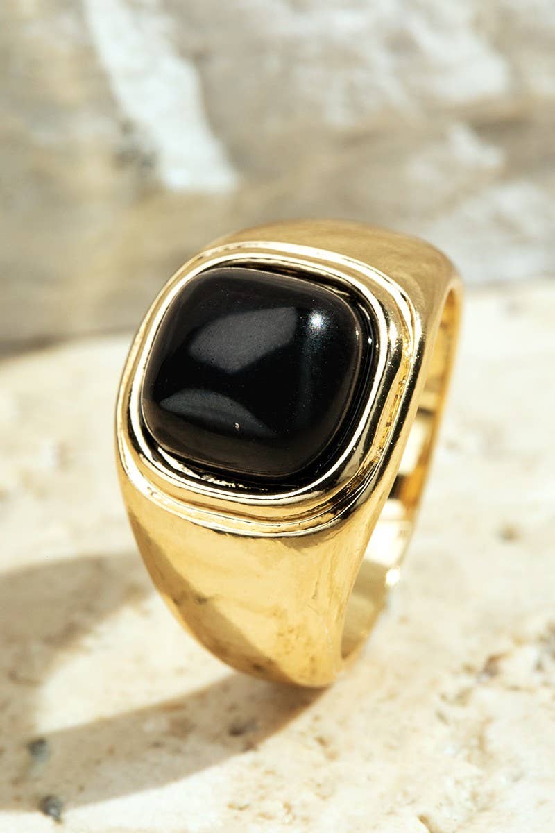 Natural Stone Round Square Ring: Dalmatian(Gddal) / OS - Greta Bean & Co.