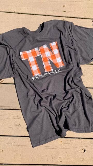 Tennessee VOLS Orange Plaid Short Sleeve Applique Tee - Greta Bean & Co.