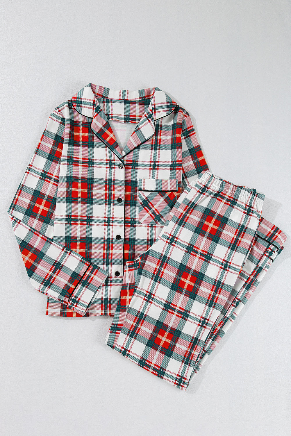 Red Christmas Plaid Print Two Piece Long Sleeve Pajamas Set Dear-Lover Dropshipping