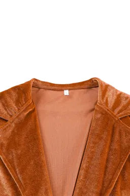 Rust Velvet Lapel Pocket Long Coat Greta Bean & Co.