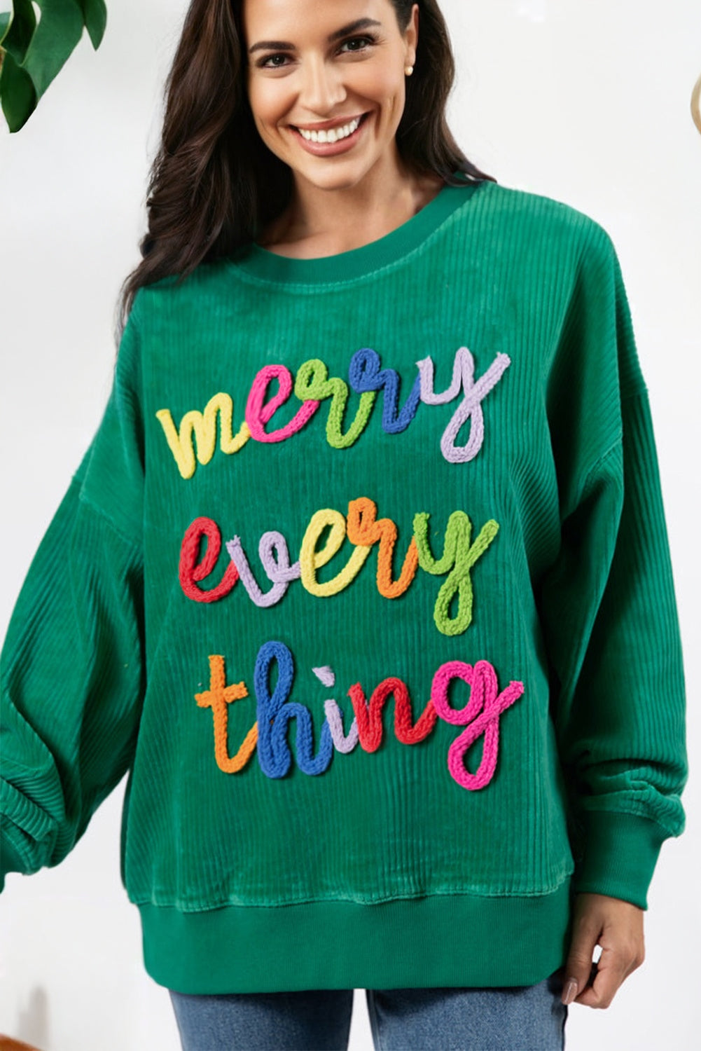 Beige merry little thing Corded Letter Graphic Ribbed Loose Sweatshirt Dear-Lover Dropshipping