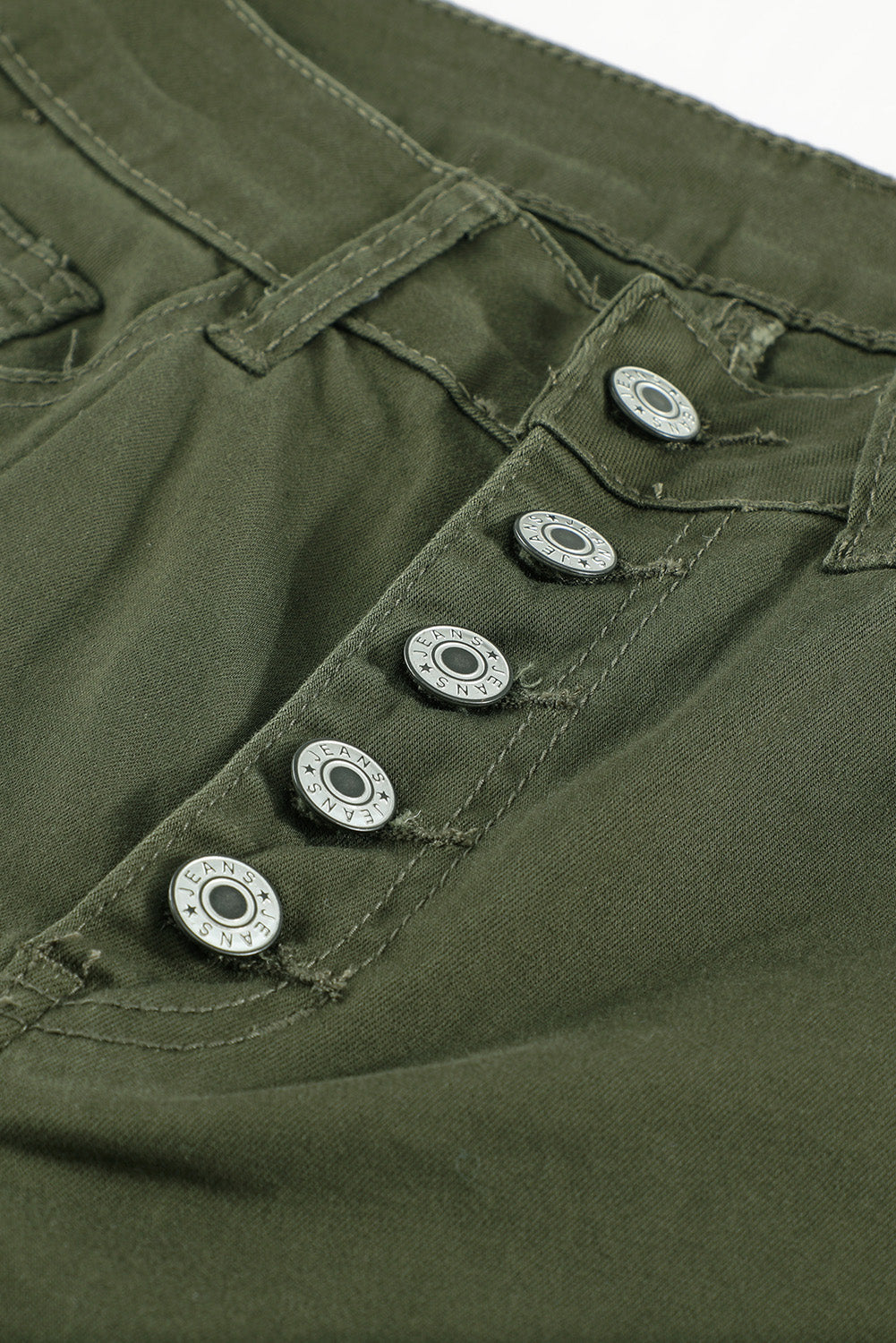 Green Plain High Waist Buttons Frayed Cropped Denim Jeans Greta Bean & Co.
