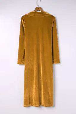 Mustard Velvet Lapel Pocket Long Cardigan - Greta Bean & Co.