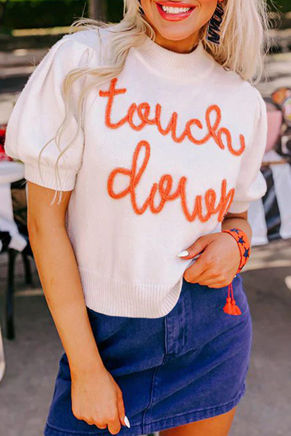 White Touchdown Tinsel Puff Short Sleeve Sweater - Greta Bean & Co.