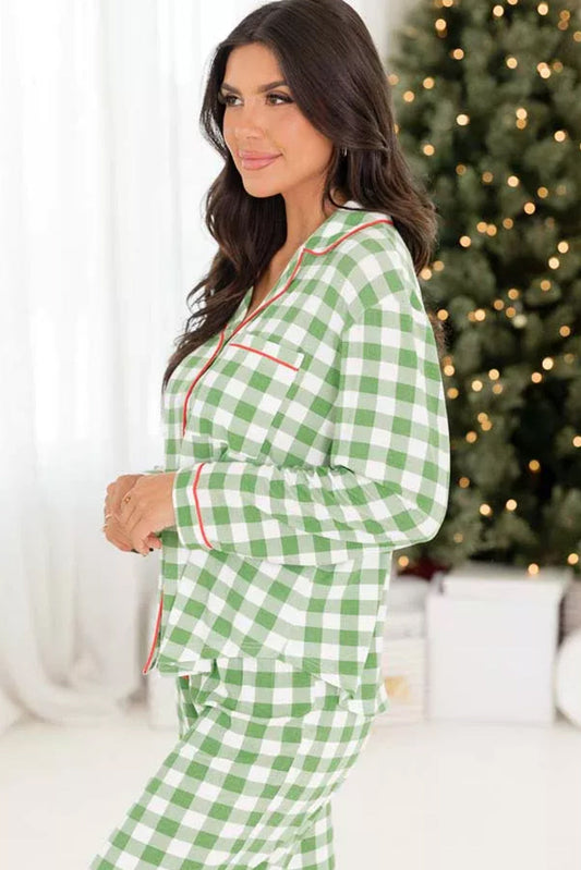 Light Green Christmas Plaid Print Shirt and Pants Pajama Set Dear-Lover Dropshipping