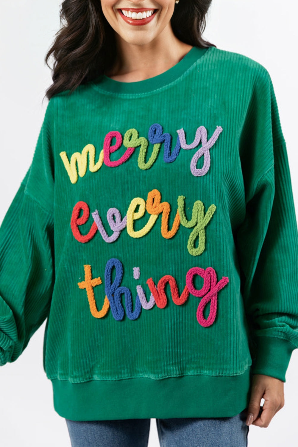 Beige merry little thing Corded Letter Graphic Ribbed Loose Sweatshirt Dear-Lover Dropshipping