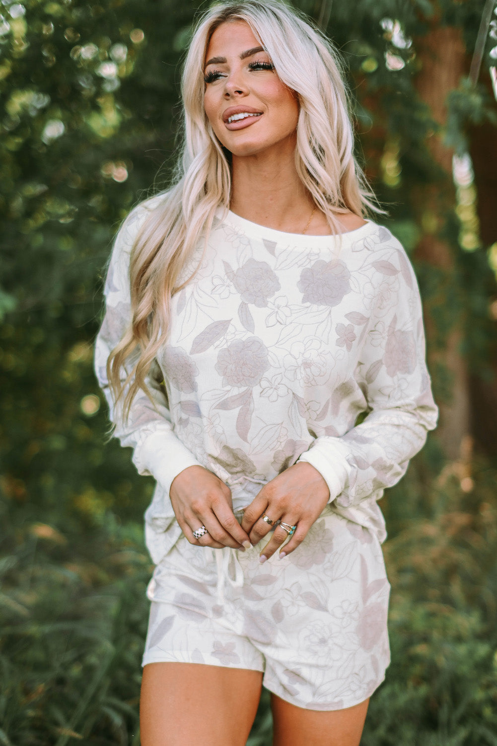 Floral Print Long Sleeve Top and Shorts Lounge Set Greta Bean & Co.
