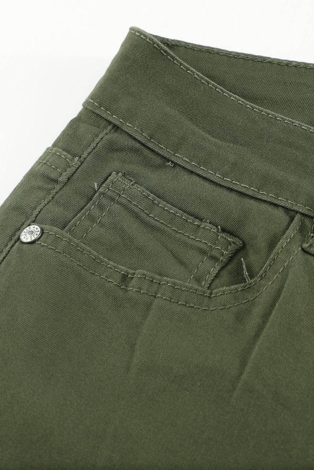 Green Plain High Waist Buttons Frayed Cropped Denim Jeans Greta Bean & Co.