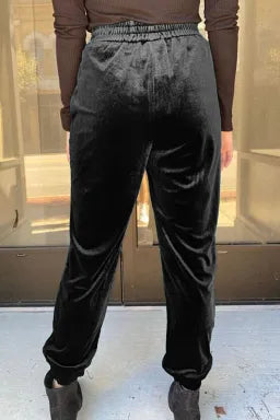 Black Vintage Pocket Velvet Jogger Pants - Greta Bean & Co.