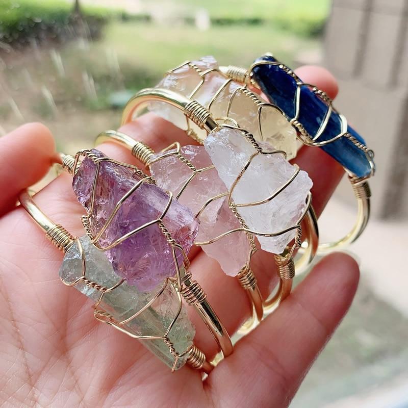 Natural Rough Crystal With Gold Winding Bracelet - Greta Bean & Co.