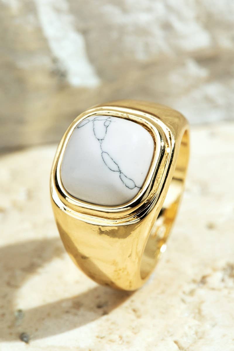 Natural Stone Round Square Ring: Dalmatian(Gddal) / OS - Greta Bean & Co.