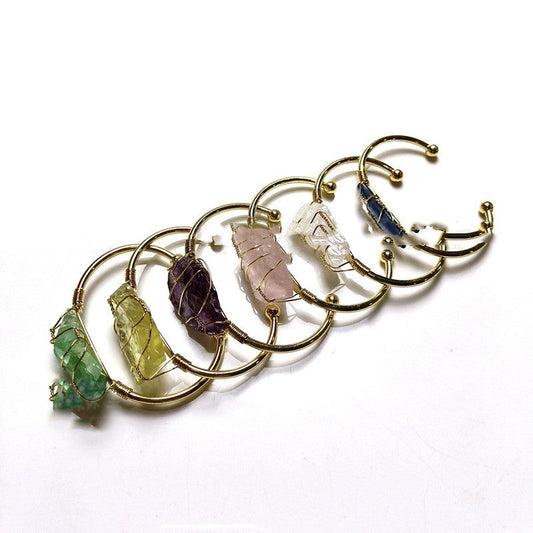 Natural Rough Crystal With Gold Winding Bracelet - Greta Bean & Co.