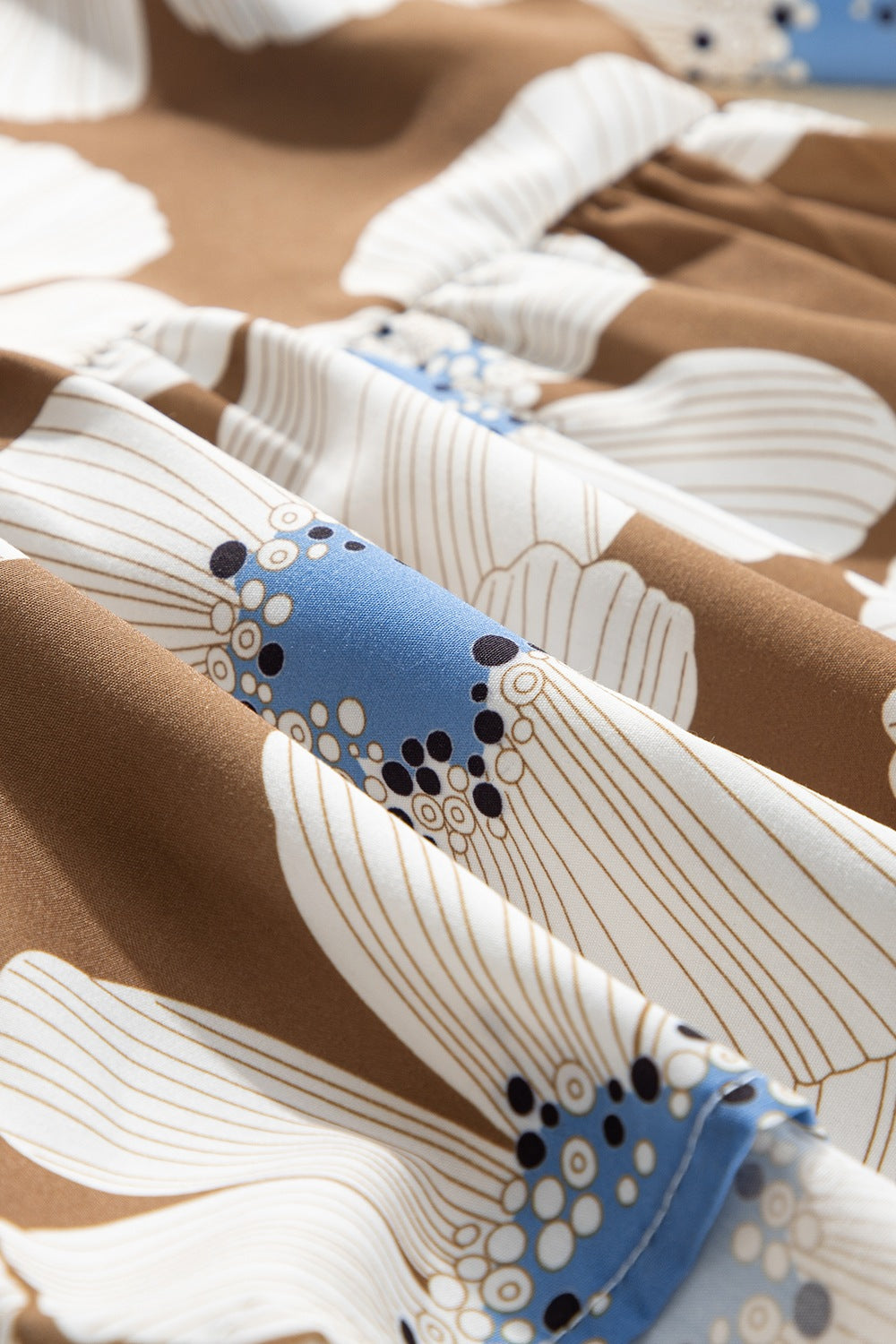 Floral & Striped Tie Sleeve Blouse Trendsi