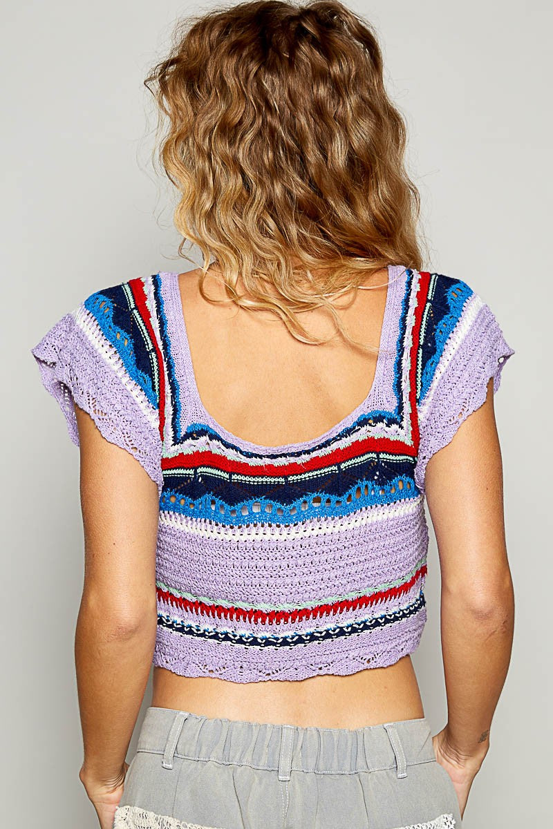 Boho Square Neck Cropped Knit Top Trendsi