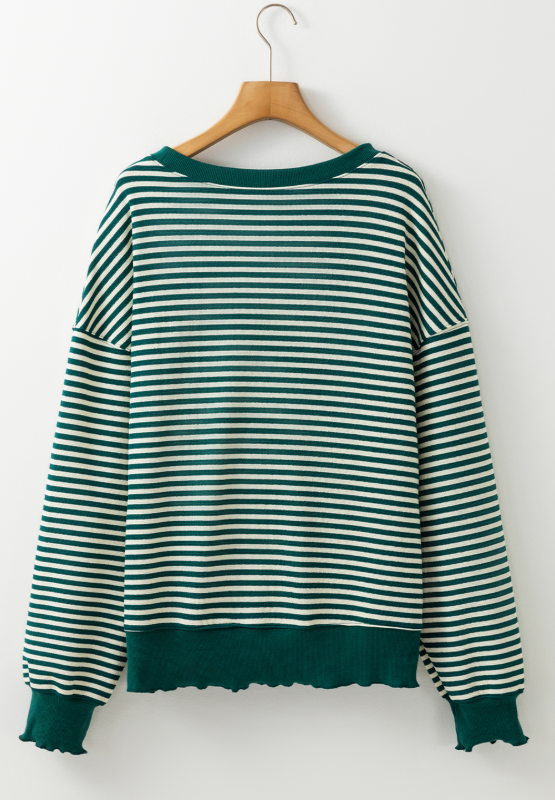 LUCKY Striped Round Neck Long Sleeve Sweatshirt Trendsi