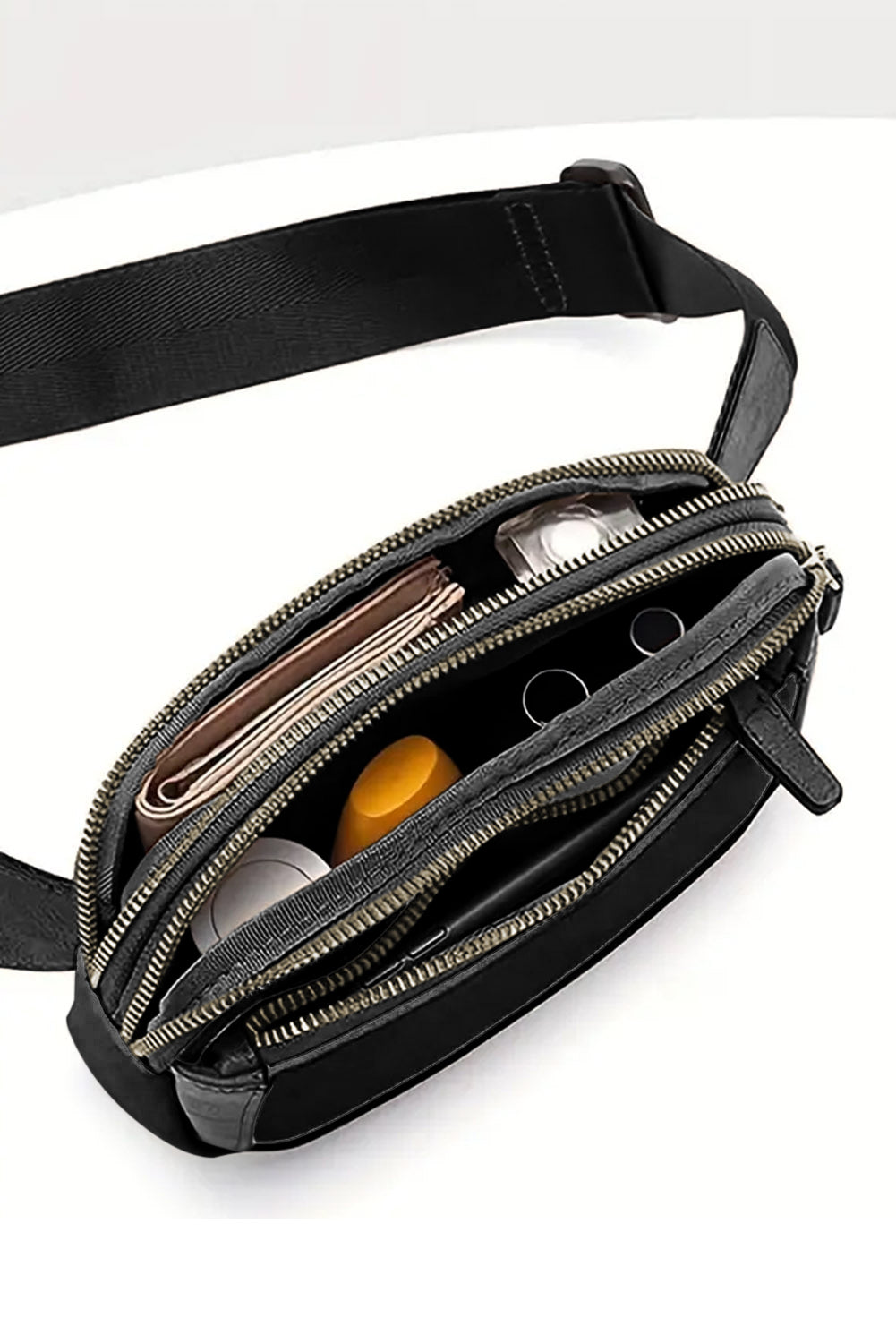 Black Minimalist Multi-zipped Crossbody Bag Greta Bean & Co.