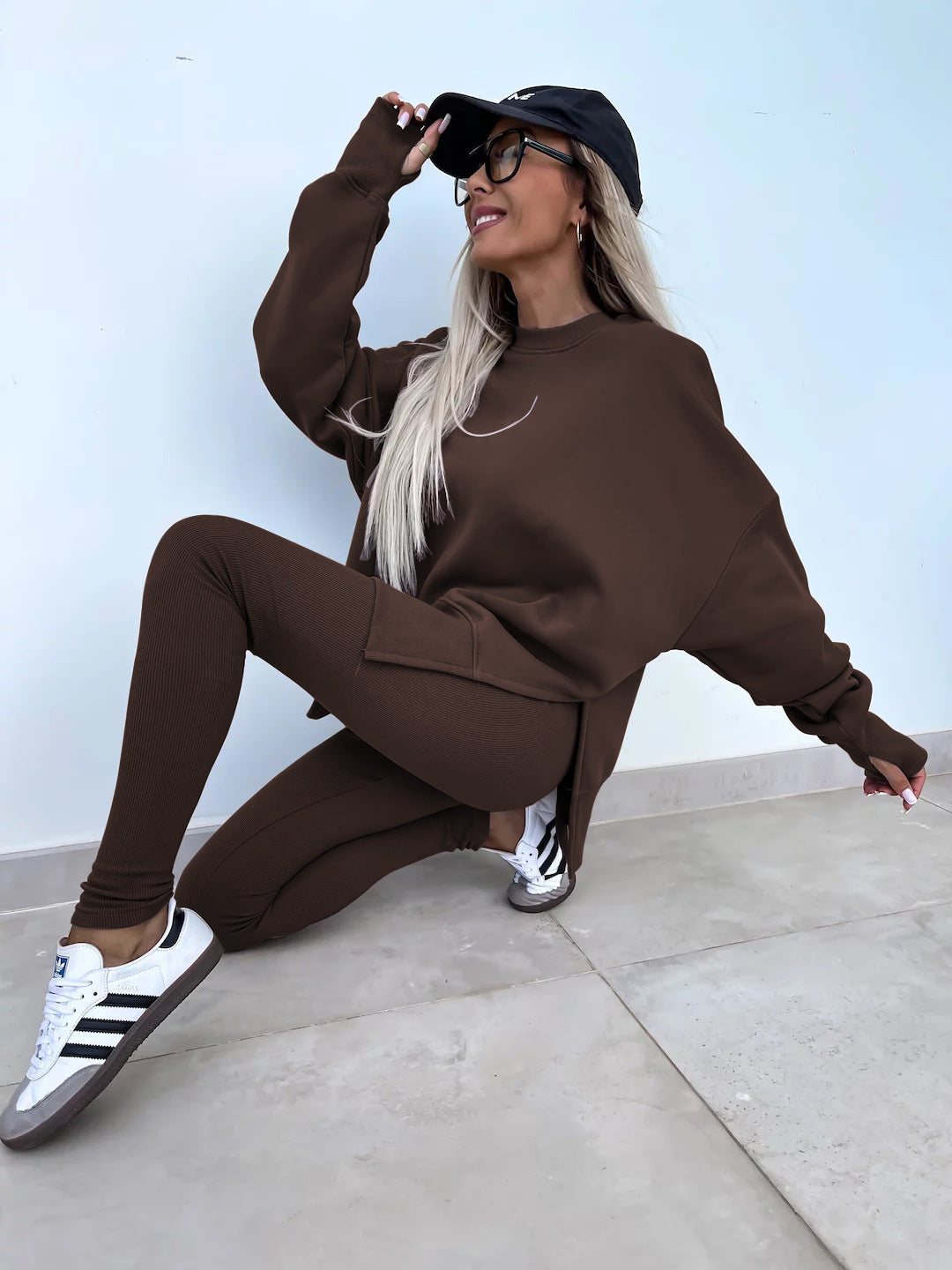 Two Piece Women's Casual Split Top with Leggings - Greta Bean & Co.