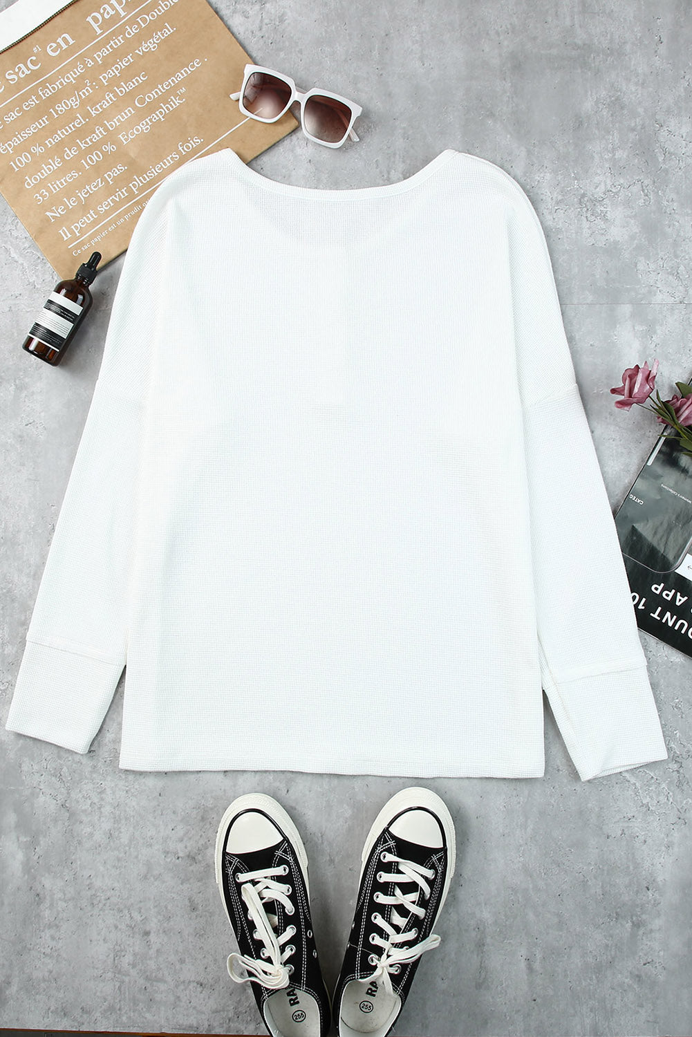 White Waffle Knit Henley Top - Greta Bean & Co.