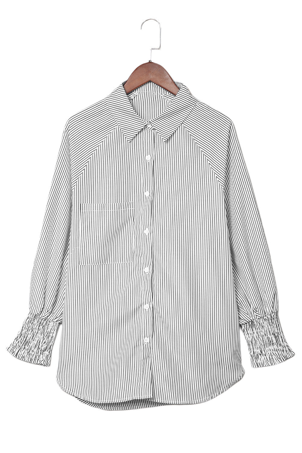 Black Striped Casual Shirred Cuffs Shirt Greta Bean & Co.