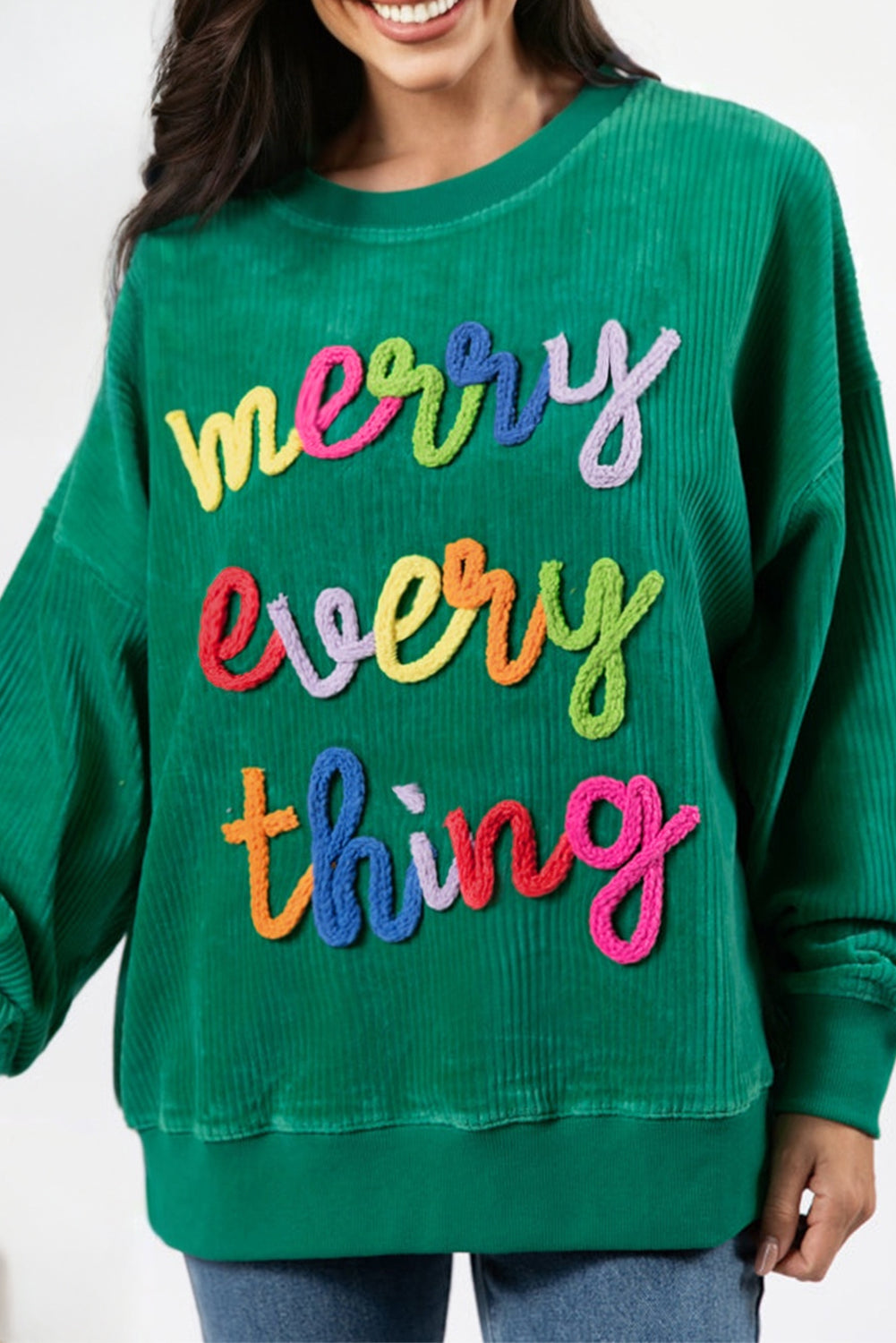 Beige merry little thing Corded Letter Graphic Ribbed Loose Sweatshirt Dear-Lover Dropshipping