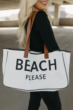Bright White BEACH Large Canvas Tote/Bag - Greta Bean & Co.