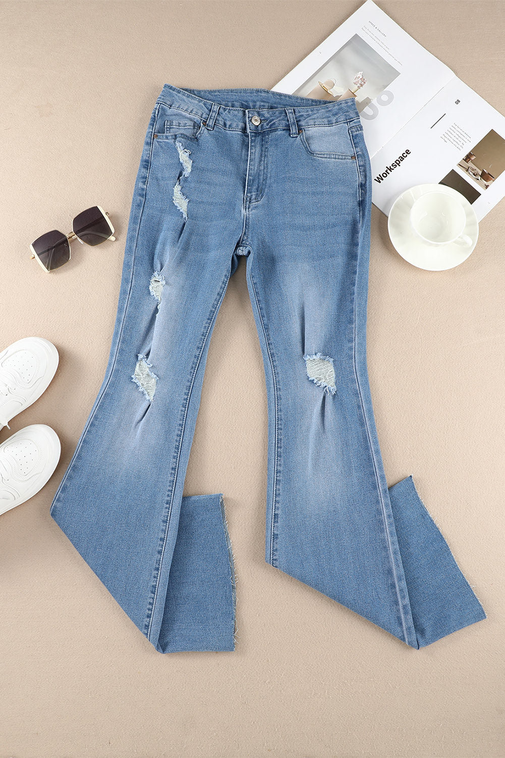 Sky Blue Dark Wash Mid Rise Flare Jeans Greta Bean & Co.