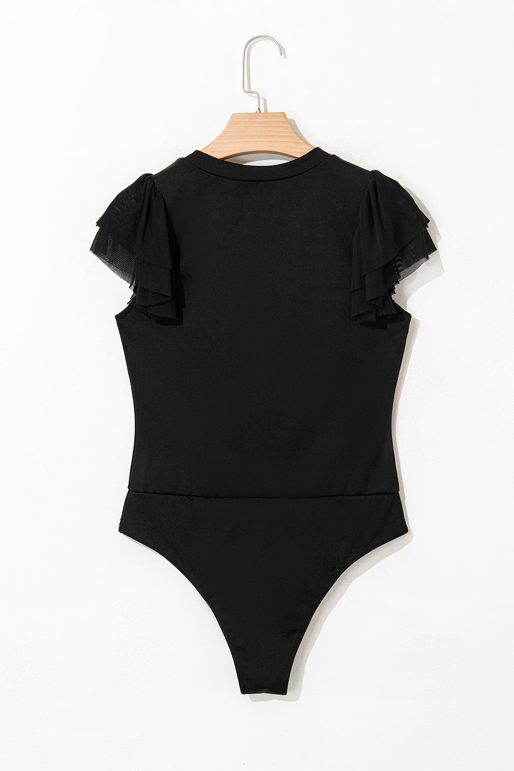 Black Ruffled Mesh Sleeve Bodysuit Greta Bean & Co.
