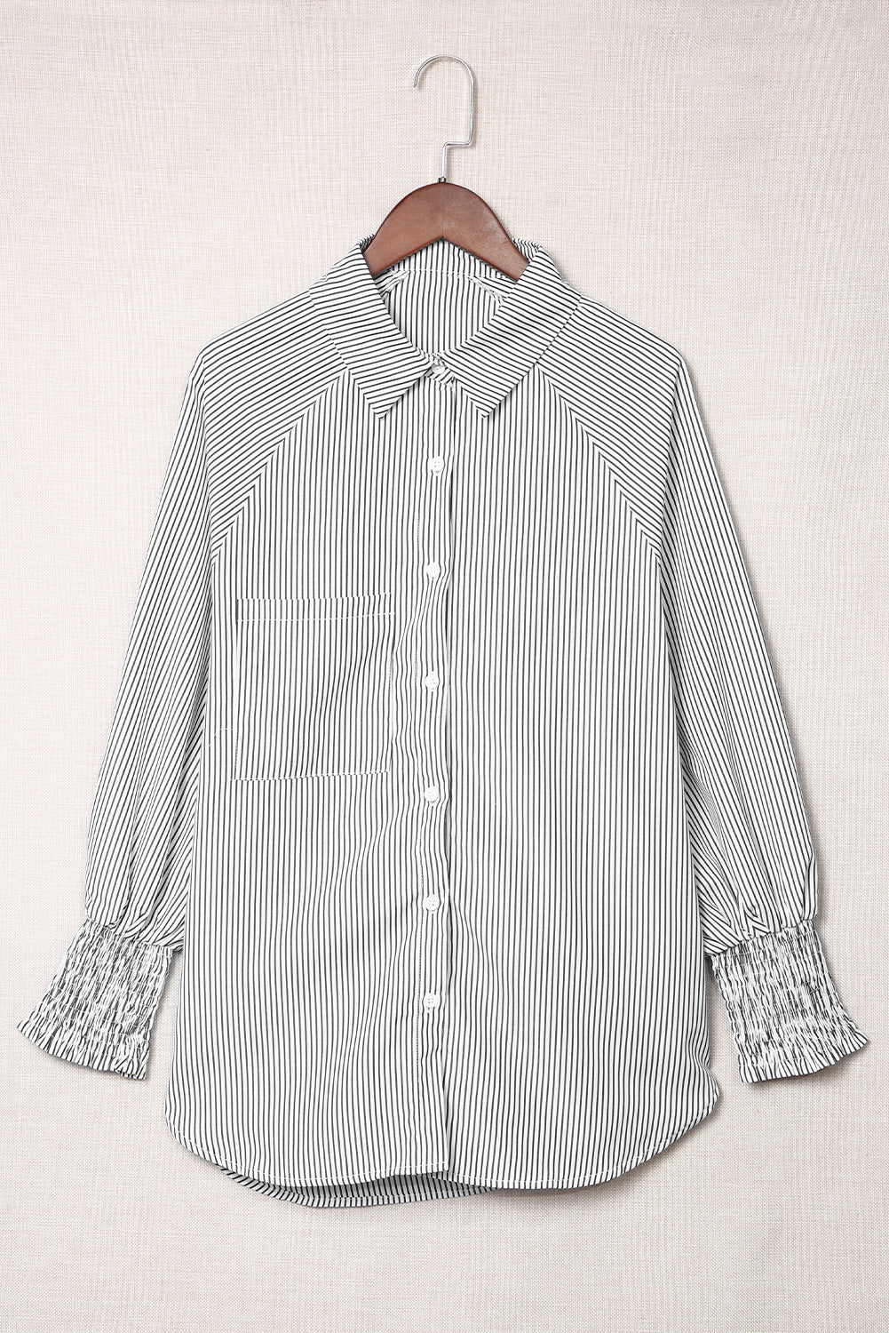 Black Striped Casual Shirred Cuffs Shirt Greta Bean & Co.