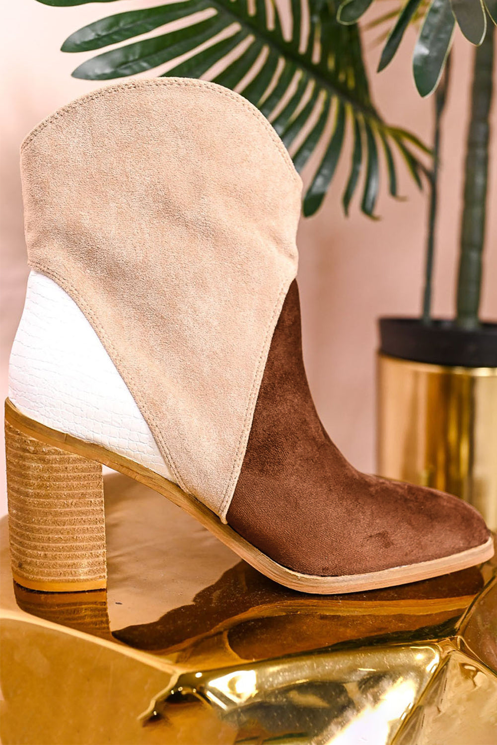 Chestnut Colorblock Suede Heeled Ankle Booties Greta Bean & Co.