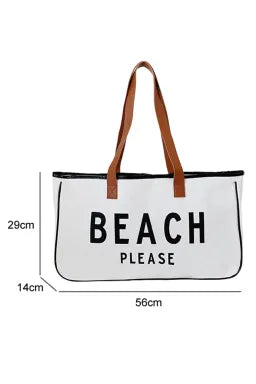 Bright White BEACH Large Canvas Tote/Bag - Greta Bean & Co.