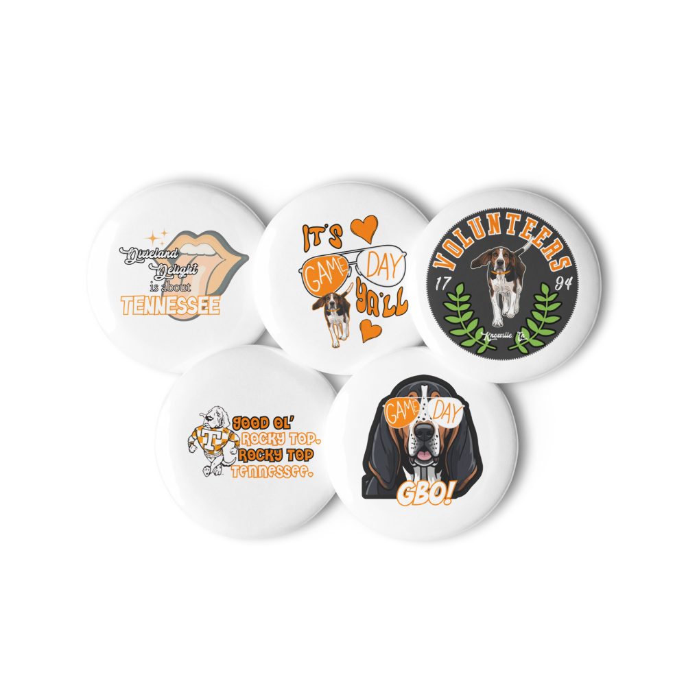 Gameday TN VOLS Set of 5 Pin Buttons Greta Bean & Co.