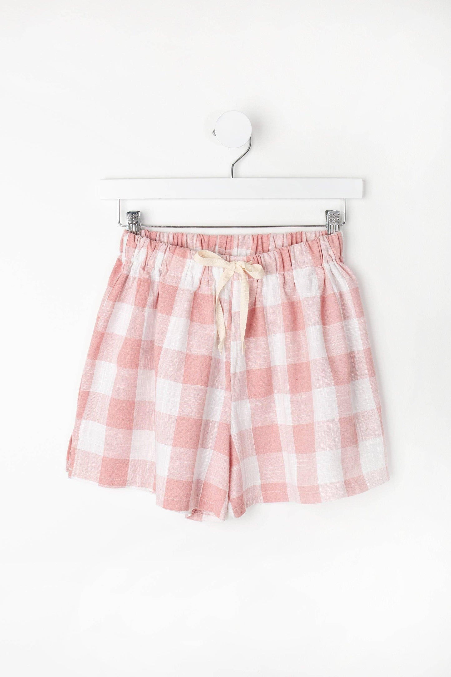 Phoebe Linen Pink and White Check PJ Shorts - Greta Bean & Co.