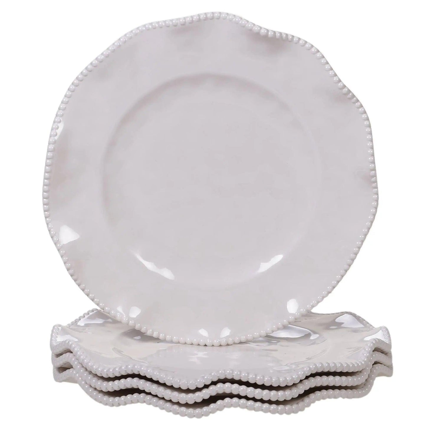 Perlette Beaded Cream Melamine Dinner Plate - Greta Bean & Co.