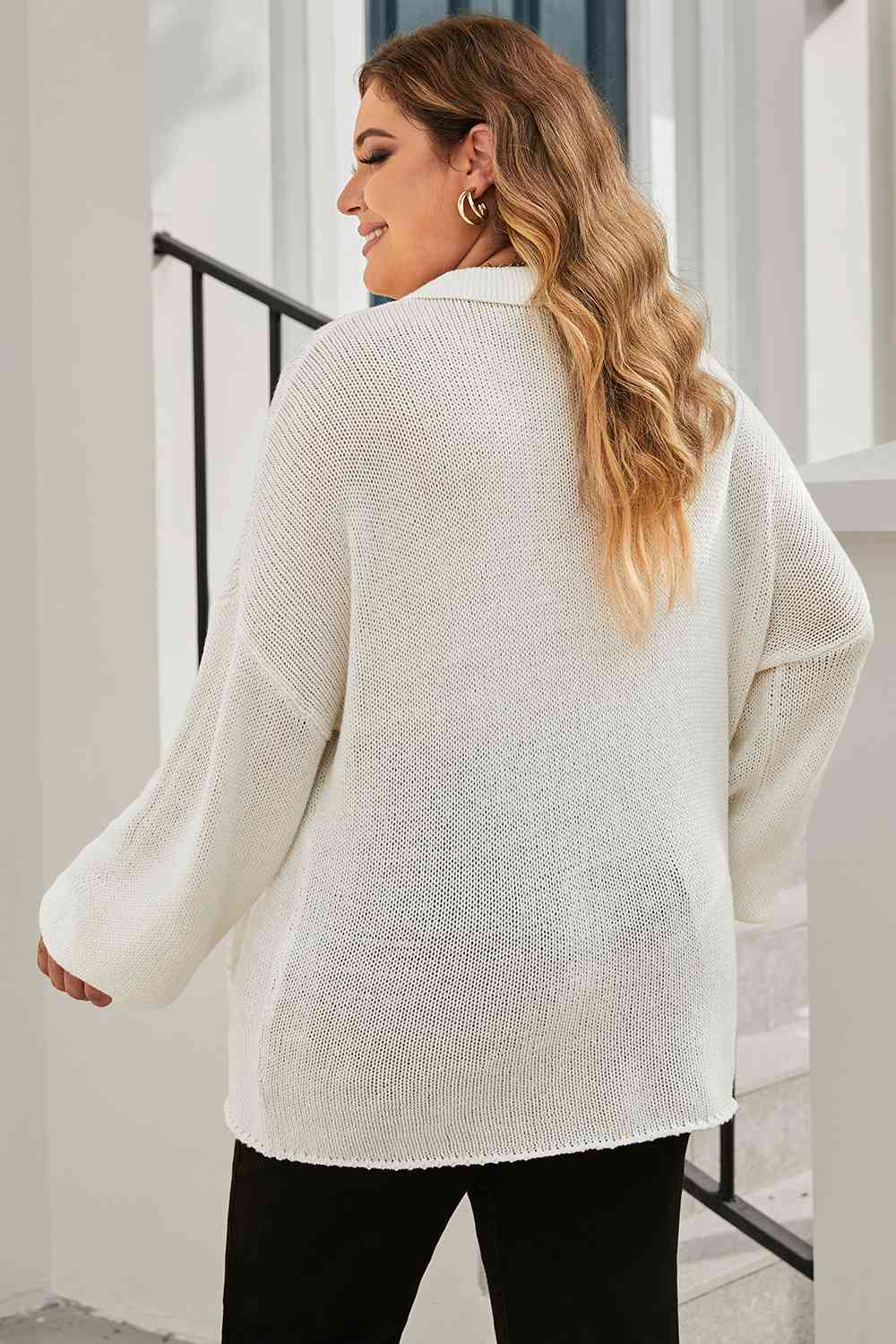 Plus Size Quarter-Button Collared Sweater Greta Bean & Co.