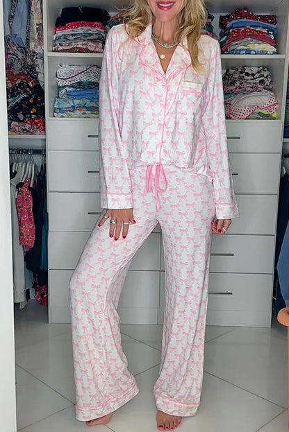 Sky Blue Bow Print Soft Pajama Set Dear-Lover Dropshipping