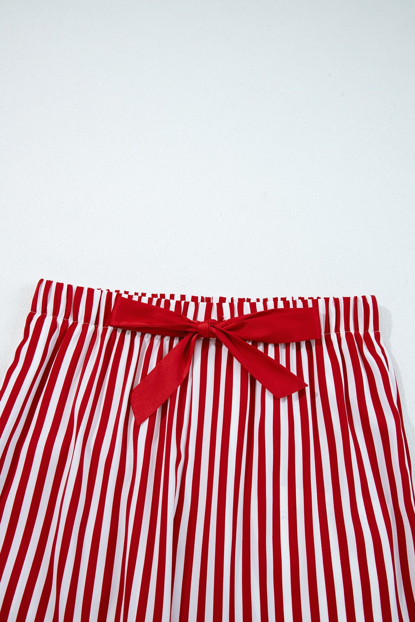 Red Stripe Contrast Velvet Trim Bow Knot Waist 2pcs Pajama Set Dear-Lover Dropshipping