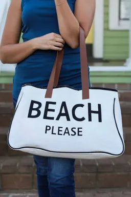 Bright White BEACH Large Canvas Tote/Bag