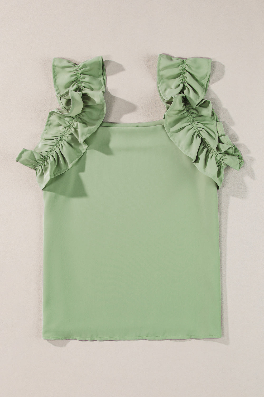 Smoke Green Plain Ruffle Trim Sleeveless Blouse