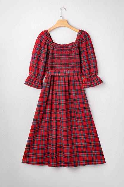 Holiday Red Tartan Plaid Midi Dress Dear-Lover Dropshipping