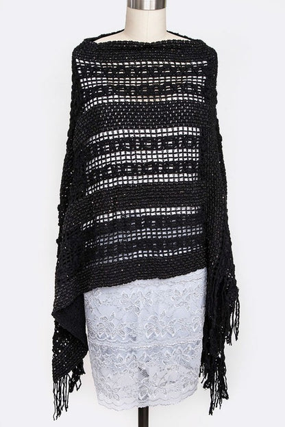 Loose Knit Fringe Poncho