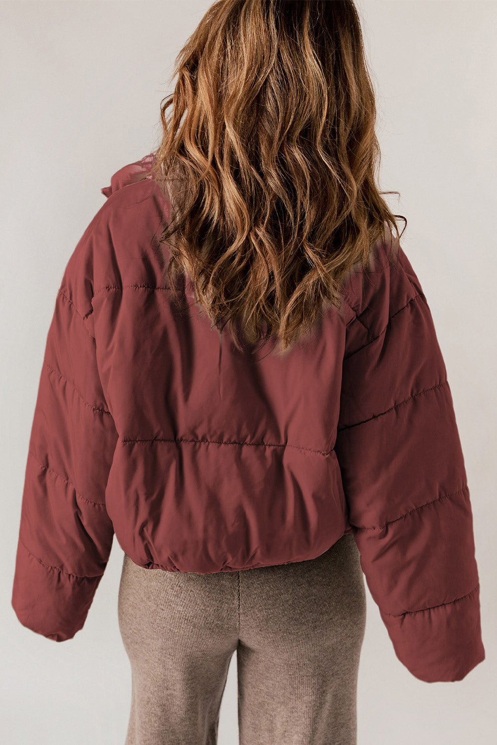 Red Zip Up Drawstring Puffer Coat****