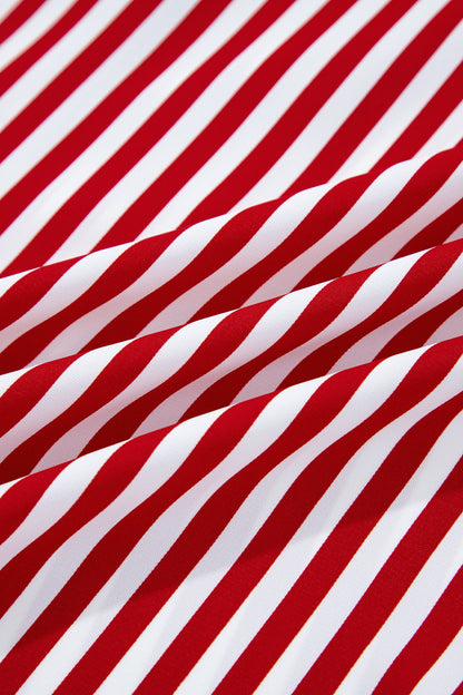 Red Stripe Contrast Velvet Trim Bow Knot Waist 2pcs Pajama Set Dear-Lover Dropshipping