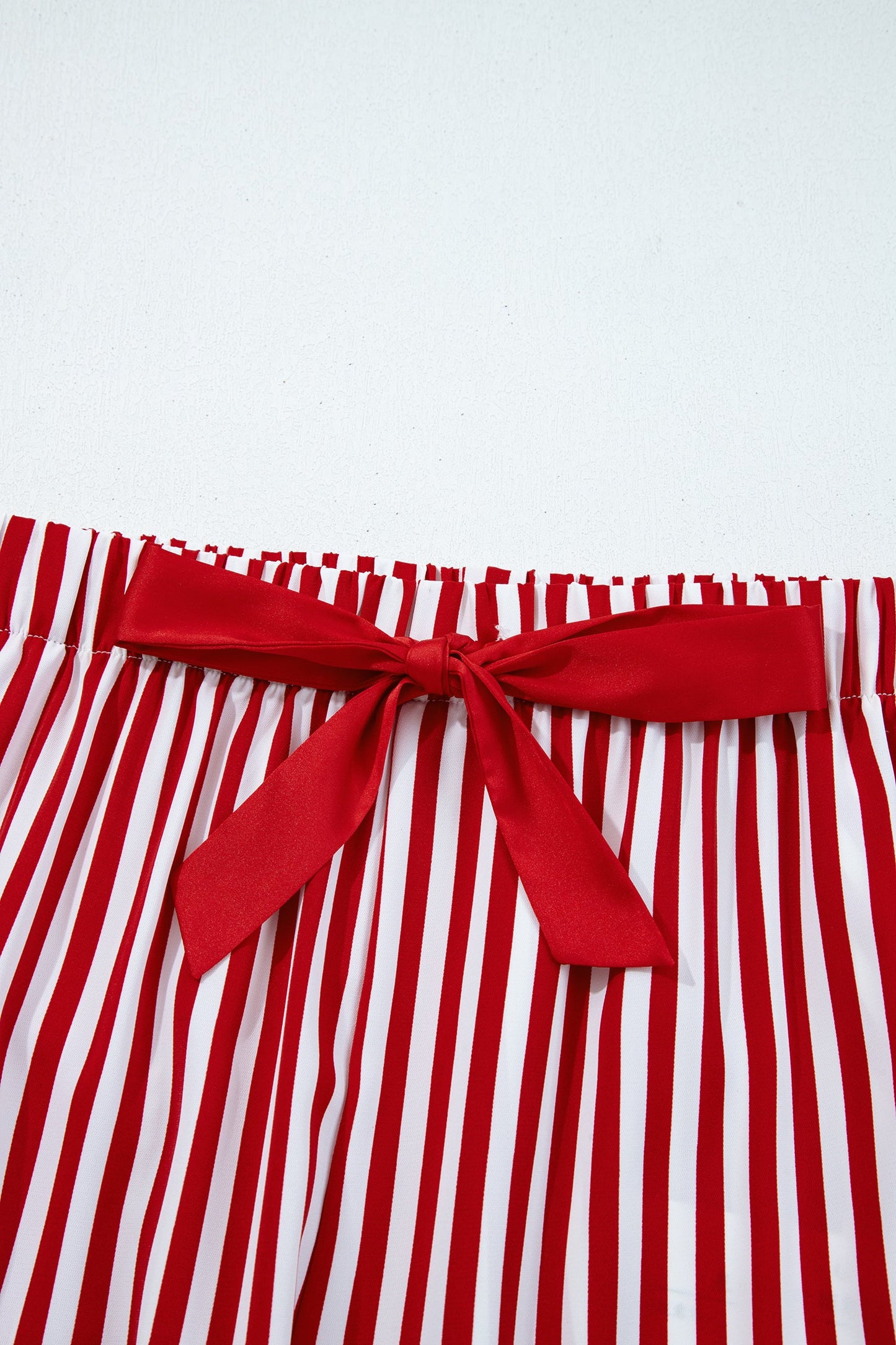 Red Stripe Contrast Velvet Trim Bow Knot Waist 2pcs Pajama Set Dear-Lover Dropshipping